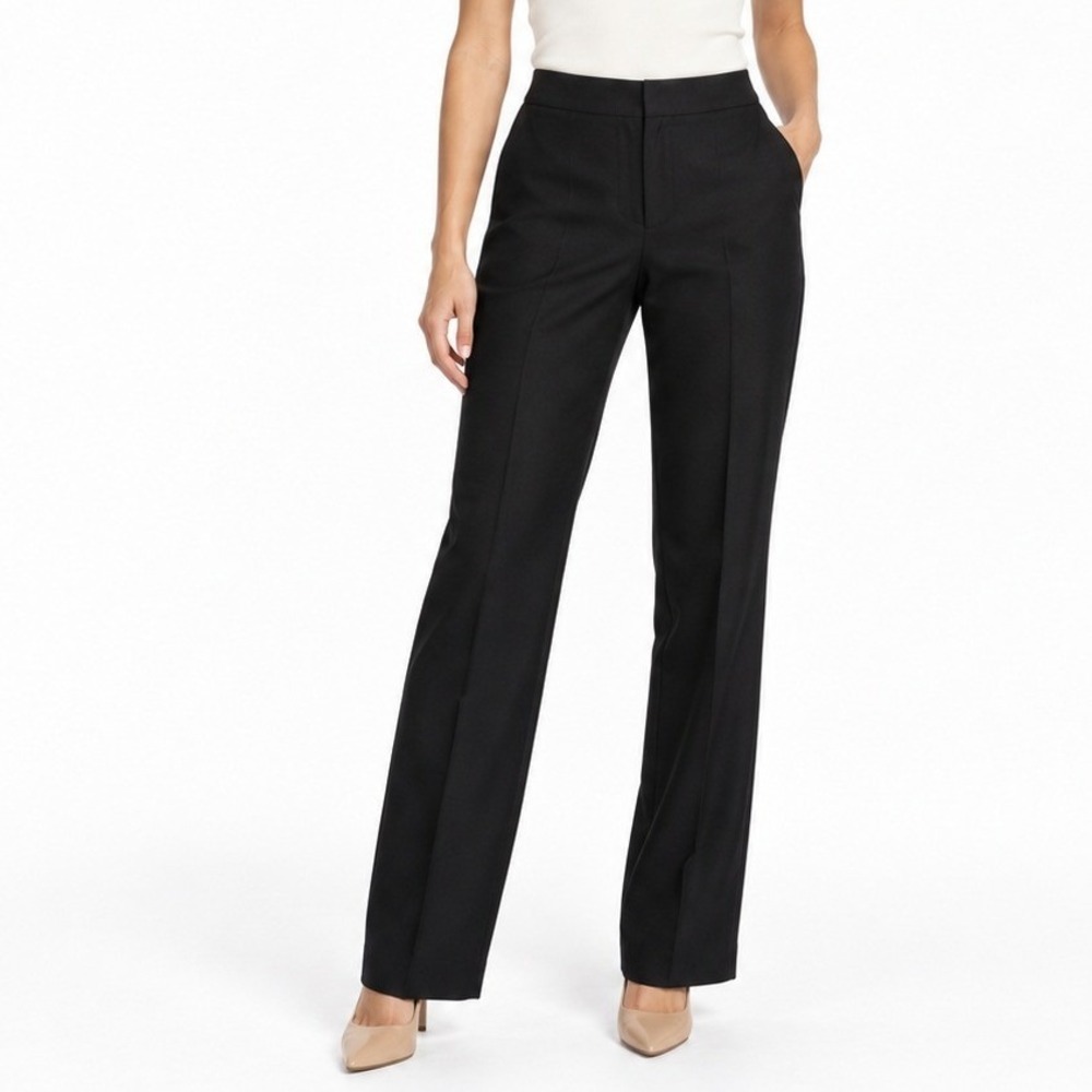 Anne Klein Pants Women 8 Black Wool Dress Trousers Straight Leg High Rise 5597